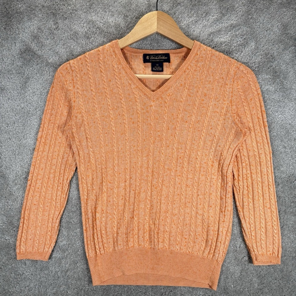 Brooks Brothers Sweater Womens XS Orange Silk Cashmere Cable Knit Lightweight